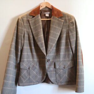 Kenar Plaid Blazer with Elbow Patches - Dark Academia - Size 6